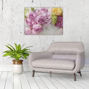 Obraz - Květy na zdi v pastelových barvách (70x50 cm)