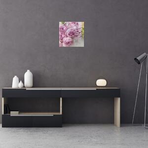Obraz - Květy na zdi v pastelových barvách (30x30 cm)