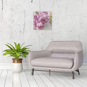 Obraz - Květy na zdi v pastelových barvách (30x30 cm)