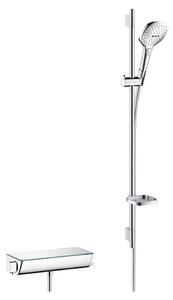 Hansgrohe Raindance Select E, sprchová souprava 120 3jet na zeď s termostatem Ecostat Select a sprchovou tyčí 90 cm, bílá/chromová, HAN-27039400