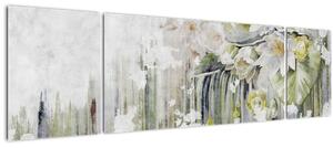 Obraz - Bílé květy, vintage (170x50 cm)