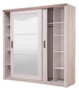 Šatní skříň s posuvnými dveřmi a zrcadlem Henry - dub bílý/dub šedý