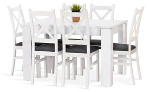 Jídelní sestava INTER stůl 120x80 + 6 židlí bílá