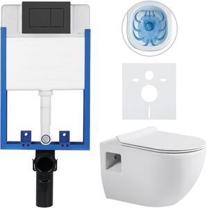 Kompletní podomítkový WC set Lite/Dure - bílá lesklá - WC tlačítko Classic, černé matné - k zazdění - 51x35 cm