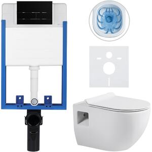 Kompletní podomítkový WC set Lite/Dure - bílá lesklá - WC tlačítko Line, černá matná - k zazdění - 51x35 cm