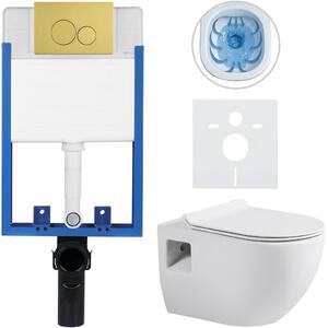 Kompletní podomítkový WC set Lite/Dure - bílá lesklá - WC tlačítko Duo, zlatá - k zazdění - 51x35 cm
