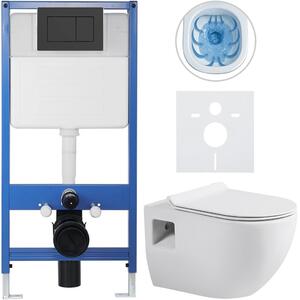 Kompletní podomítkový WC set Lite/Dure - bílá lesklá - WC tlačítko Classic, černé matné - předstěnová instalace/sádrokarton - 51x35 cm