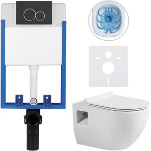 Kompletní podomítkový WC set Lite/Dure - bílá lesklá - WC tlačítko Duo, černá matná - k zazdění - 51x35 cm