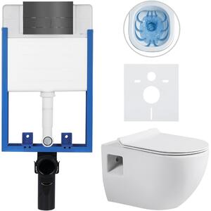 Kompletní podomítkový WC set Lite/Dure - bílá lesklá - WC tlačítko Line, tmavě šedá - k zazdění - 51x35 cm