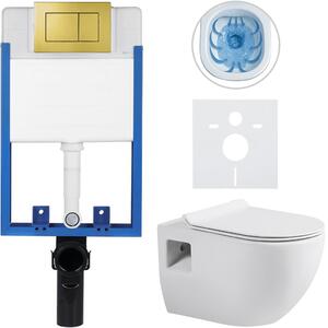 Kompletní podomítkový WC set Lite/Dure - bílá lesklá - WC tlačítko Classic, zlatá - k zazdění - 51x35 cm