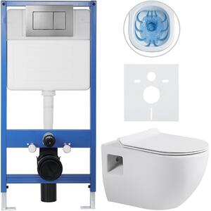Kompletní podomítkový WC set Lite/Dure - bílá lesklá - WC tlačítko Classic, tmavě šedá - předstěnová instalace/sádrokarton - 51x35 cm