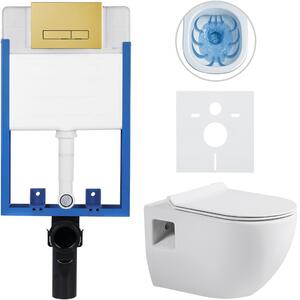Kompletní podomítkový WC set Lite/Dure - bílá lesklá - WC tlačítko Slim, zlatá - k zazdění - 51x35 cm