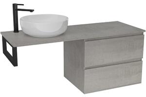 Koupelnová skříňka Carole - betonově šedá + deska pod umyvadlo Navira Slim - 18 mm + konzole černá - 120x46x49,8 cm