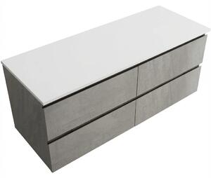 Koupelnová skříňka Carole - betonově šedá + deska pod umyvadlo z lit. mramoru Elanys - 12 mm - bílá matná - 120x49,2x46 cm