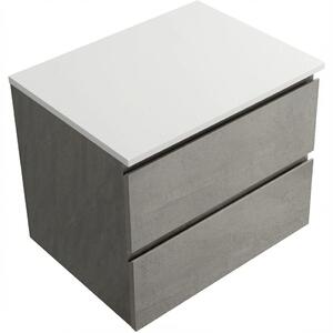 Koupelnová skříňka Carole - betonově šedá + deska pod umyvadlo z lit. mramoru Elanys - 12 mm - bílá matná - 60x49,2x46 cm