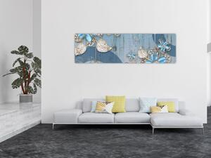 Obraz - Modré květy (170x50 cm)