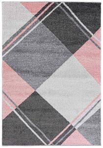 TAPISO Kusový koberec SUPER VERSO - šedý/růžový - čtverce 1 Rozměr koberce: 80x150 cm