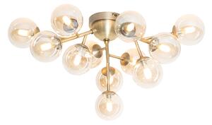 Moderní stropní svítidlo bronzové s jantarovým sklem 12 světel - Bianca