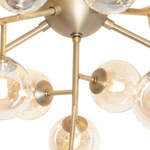 Moderní stropní svítidlo bronzové s jantarovým sklem 20 světel - Bianca
