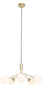 Moderní závěsná lampa zlatá s opálovým sklem 5-světel - Coby