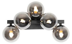 Moderní nástěnné svítidlo černé s kouřovým sklem 5 světel - Bianca