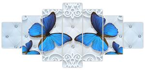 Obraz - Modří motýli (210x100 cm)