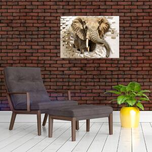 Obraz - Slon prorážející zeď (70x50 cm)