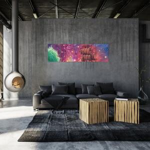 Obraz - Loď s vesmírnou oblohou (170x50 cm)