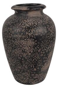 Černo-šedá keramická váza s květy - Ø 18*26 cm
