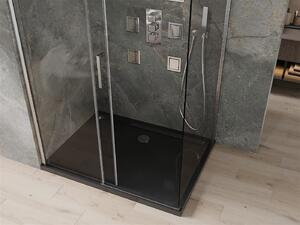 Mexen Omega, sprchový kout s posuvnými dveřmi 120 (dveře) x 80 (stěna) cm, 8mm čiré sklo, chromový profil + slim sprchová vanička černá + chromový sifon, 825-120-080-01-00-4070