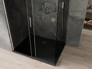 Mexen Omega, sprchový kout s posuvnými dveřmi 100 (dveře) x 80 (stěna) cm, 8mm šedé sklo, chromový profil + slim sprchová vanička černá + chromový sifon, 825-100-080-01-40-4070