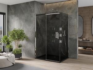 MEXEN - Omega sprchový kout, posuvné dveře, 120 x 80 cm, grafit, chrom + vanička Flat, černá - 825-120-080-01-40-4070