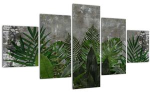 Obraz - Betonová zeď s rostlinami (125x70 cm)