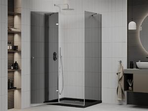 Mexen Roma, sprchový kout s 1-křídlými dveřmi 90 (dveře) x 120 (stěna) cm, 6mm šedé sklo, chromový profil, slim sprchová vanička 5cm černá, 854-090-100-01-40-4070