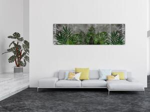 Obraz - Betonová zeď s rostlinami (170x50 cm)