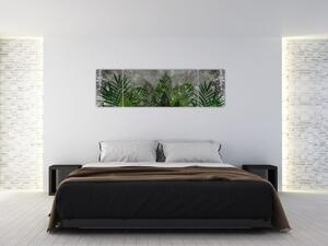 Obraz - Betonová zeď s rostlinami (170x50 cm)