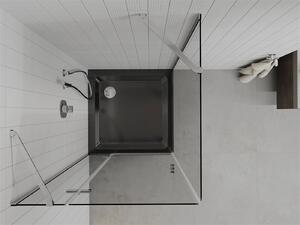 Mexen Roma, sprchový kout s křídlovými dveřmi 80 (dveře) x 80 (stěna) cm, 6mm čiré sklo, chromový profil + slim sprchová vanička černá + chromový sifon, 854-080-080-01-00-4070