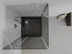 Mexen Roma, sprchový kout s křídlovými dveřmi 90 (dveře) x 90 (stěna) cm, 6mm šedé sklo, chromový profil + slim sprchová vanička černá + chromový sifon, 854-090-090-01-40-4070