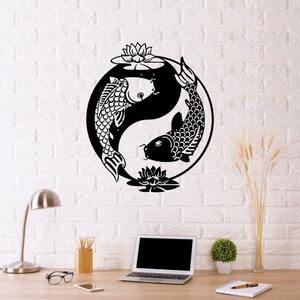 Černá kovová nástěnná dekorace Fish Yin Yang, 41 x 49 cm