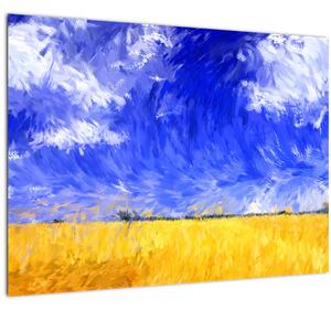 Skleněný obraz - Olejomalba, Zlaté pole (70x50 cm)