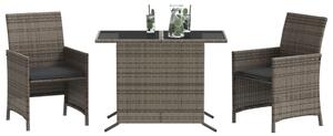 3dílný bistro set s poduškami šedý polyratan