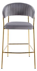 Židle barová Glamour velvet šedá/zlatá