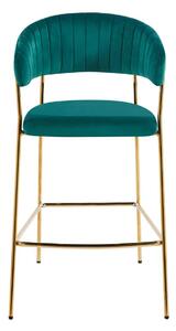 Židle barová Glamour velvet zelená/zlatá