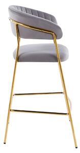 Židle barová Glamour velvet šedá/zlatá