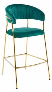 Židle barová Glamour velvet zelená/zlatá