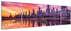 Obraz - Buddhové v západu slunce (170x50 cm)