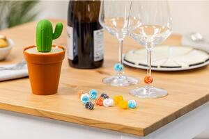 Sada na víno Cactus s lahví a 6 silikonovými popisovačů VIGAR (barva-Žlutá, modrá, bílá, šedá, oranžová, purpurová, )