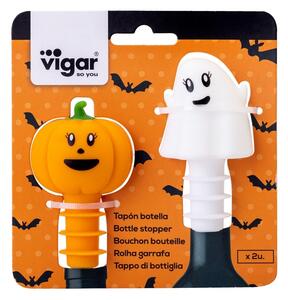 Sada 2 halloweenských silikonových zátek Duch a Dýně VIGAR (barva-bílá, oranžová)