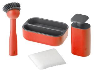 Set ke dřezu dávkovač na jar, houbička a kartáč na nádobí RENGO VIGAR (barva - červená /šedá)