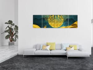 Obraz - Abstrakce, Zlatá krajina (170x50 cm)
